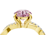 Yellow gold Fancy Pink Round  Cut Diamond Twist Band Solitaire with Prong Setting_4