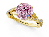 Yellow gold Fancy Pink Round  Cut Diamond Twisted Band Engagement Ring with Prong Setting_4