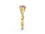 Yellow gold Fancy Pink Round  Cut Diamond Twisted Band Engagement Ring with Prong Setting_5