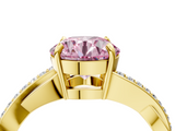 Yellow gold Fancy Pink Round  Cut Diamond Twisted Band Engagement Ring with Prong Setting_7