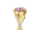 Yellow gold Fancy Pink Round  Cut Diamond Twisted Band Engagement Ring with Prong Setting_8