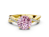 Yellow gold Fancy Pink Round  Cut Diamond Twisted Band with Pavé Setting and Four-Prong Setting