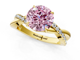 Yellow gold Fancy Pink Round  Cut Diamond Twisted Band with Pavé Setting and Four-Prong Setting_1
