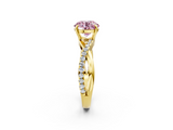 Yellow gold Fancy Pink Round  Cut Diamond Twisted Band with Pavé Setting and Four-Prong Setting_2
