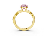 Yellow gold Fancy Pink Round  Cut Diamond Twisted Band with Pavé Setting and Four-Prong Setting_3