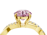 Yellow gold Fancy Pink Round  Cut Diamond Twisted Band with Pavé Setting and Four-Prong Setting_4
