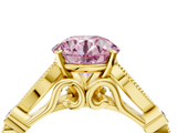 Yellow gold Fancy Pink Round  Cut Diamond with Milgrain Marquise and Bezel Accents on a Solitaire Band with Prong Setting_4