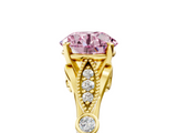 Yellow gold Fancy Pink Round  Cut Diamond with Milgrain Marquise and Bezel Accents on a Solitaire Band with Prong Setting_5