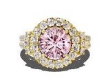 Yellow gold Fancy Pink Round  Cut Double Halo Diamond Engagement Ring with Pave Band and Four-Prong Setting_25