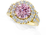 Yellow gold Fancy Pink Round  Cut Double Halo Diamond Engagement Ring with Pave Band and Four-Prong Setting_26