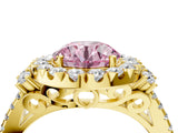 Yellow gold Fancy Pink Round  Cut Double Halo Diamond Engagement Ring with Pave Band and Four-Prong Setting_29