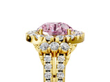 Yellow gold Fancy Pink Round  Cut Double Halo Diamond Engagement Ring with Pave Band and Four-Prong Setting_30