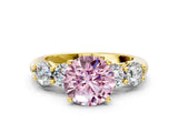 Yellow gold Fancy Pink Round  Cut Five-Stone Prong Set Diamond Ring with Classic Band_29