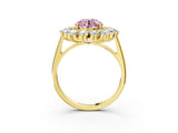 Yellow gold Fancy Pink Round Cut Halo Cluster Diamond Ring with Pave Band and Four-Prong Setting_15