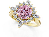 Yellow gold Fancy Pink Round Cut Halo Diamond Cluster Ring with Marquise and Round Stones on a White Gold Band with Prong Setting_1