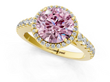 Yellow gold Fancy Pink Round  Cut Halo Diamond Engagement Ring with Pave Band and Four-Prong Setting_1
