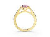 Yellow gold Fancy Pink Round  Cut Halo Diamond Engagement Ring with Pave Band and Four-Prong Setting_3