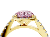 Yellow gold Fancy Pink Round  Cut Halo Diamond Engagement Ring with Pave Band and Four-Prong Setting_4