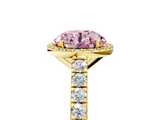 Yellow gold Fancy Pink Round  Cut Halo Diamond Engagement Ring with Pave Band and Four-Prong Setting_5