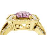 Yellow gold Fancy Pink Round Cut Halo Diamond Engagement Ring with Pave Split Shank and Four-Prong Setting_4