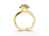 Yellow gold Fancy Pink Round  Cut Halo Diamond Engagement Ring with Split Shank and Four-Prong Setting_3