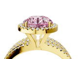 Yellow gold Fancy Pink Round  Cut Halo Diamond Engagement Ring with Split Shank and Four-Prong Setting_4