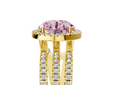 Yellow gold Fancy Pink Round  Cut Halo Diamond Engagement Ring with Split Shank and Four-Prong Setting_5