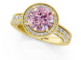 Yellow gold Fancy Pink Round  Cut Halo Diamond Pave Band Ring with Four-Prong Setting_1