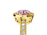 Yellow gold Fancy Pink Round  Cut Halo Diamond Pave Band Ring with Four-Prong Setting_5