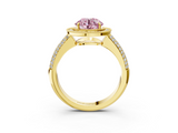 Yellow gold Fancy Pink Round  Cut Halo Diamond Pave Band with Four-Prong Setting_3