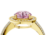 Yellow gold Fancy Pink Round  Cut Halo Diamond Pave Band with Four-Prong Setting_4