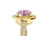 Yellow gold Fancy Pink Round  Cut Halo Diamond Pave Band with Four-Prong Setting_5