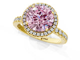 Yellow gold Fancy Pink Round Cut Halo Diamond Pave Band with Prong Setting_1