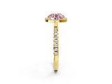 Yellow gold Fancy Pink Round Cut Halo Diamond Pave Band with Prong Setting_2