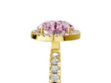 Yellow gold Fancy Pink Round Cut Halo Diamond Pave Band with Prong Setting_5