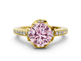 Yellow gold Fancy Pink Round  Cut Halo Diamond Ring with Channel Set Band and Four-Prong Setting_29