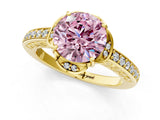 Yellow gold Fancy Pink Round  Cut Halo Diamond Ring with Channel Set Band and Four-Prong Setting_30