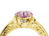 Yellow gold Fancy Pink Round  Cut Halo Diamond Ring with Channel Set Band and Four-Prong Setting_33