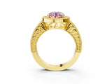 Yellow gold Fancy Pink Round  Cut Halo Diamond Ring with Pavé Band and Four-Prong Setting_32