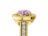 Yellow gold Fancy Pink Round  Cut Halo Diamond Ring with Pavé Band and Four-Prong Setting_34