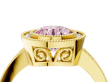 Yellow gold Fancy Pink Round  Cut Halo Diamond Ring with Pavé Band and Milgrain Prong Setting_36