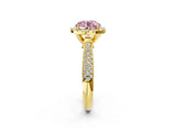 Yellow gold Fancy Pink Round Cut Halo Diamond Ring with Pavé Band_2
