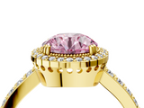 Yellow gold Fancy Pink Round  Cut Halo Diamond Ring with Pave Band and Four-Prong Setting_4