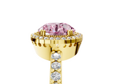 Yellow gold Fancy Pink Round  Cut Halo Diamond Ring with Pave Band and Four-Prong Setting_5