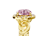 Yellow gold Fancy Pink Round  Cut Halo Diamond Ring with Scrollwork Band and Four-Prong Setting_5