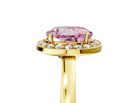 Yellow gold Fancy Pink Round Cut Halo Diamond Ring with Solitaire Band and Prong Setting_5