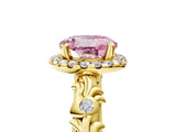 Yellow gold Fancy Pink Round Cut Halo Diamond Solitaire with Filigree Band and Four-Prong Setting_5