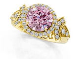 Yellow gold Fancy Pink Round Cut Halo Diamond Split Shank Engagement Ring with Four-Prong Setting_1