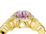 Yellow gold Fancy Pink Round Cut Halo Diamond Split Shank Engagement Ring with Four-Prong Setting_4