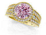 Yellow gold Fancy Pink Round Cut Halo Diamond Split Shank Ring with Prong Setting_13